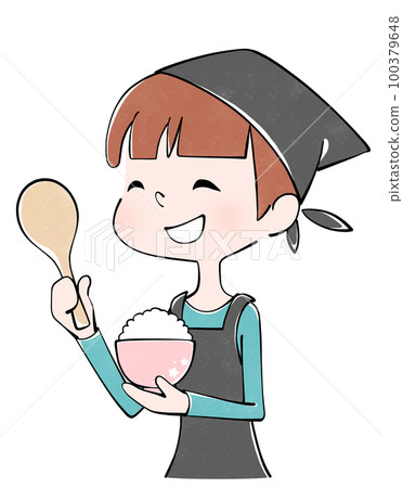 一個女人端飯的插圖 100379648