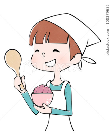 一個女人端小米飯的插圖 一個女人端小米飯的插圖 100379653