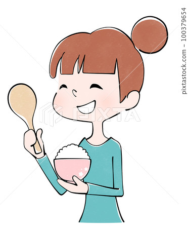 一個女人端飯的插圖 100379654