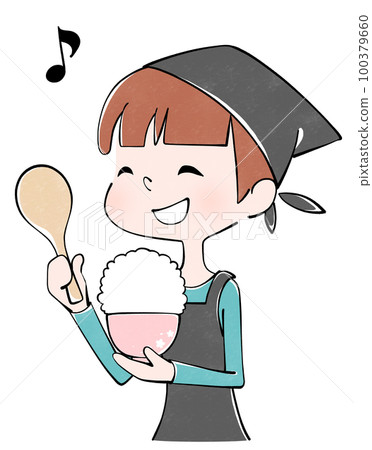 Illustration of a woman serving a large serving of rice Illustration of a woman serving a large serving of rice 100379660