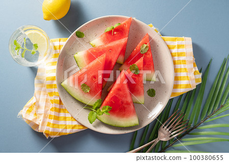 Fresh slices of watermelon in a plate. Summer abstract food Fresh slices of watermelon in a plate. Summer abstract food 100380655