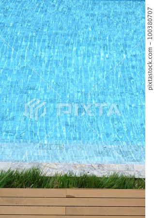 swimming pool in hotel, blue texture background 100380707