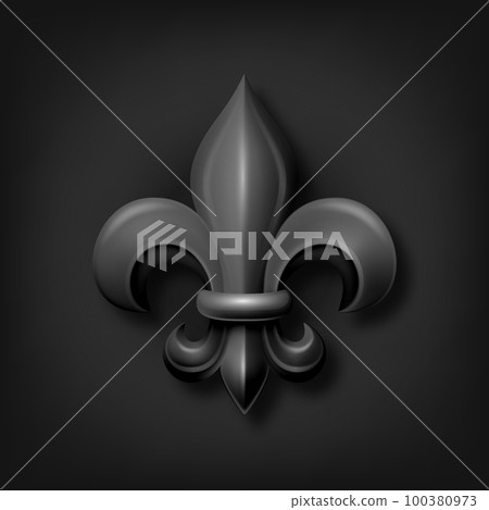 Vector 3d Realistic Black Fleur De Lis Icon Closeup Isolated on Black Background. Heraldic Lily Collection, Front View. Vector Illustration 100380973
