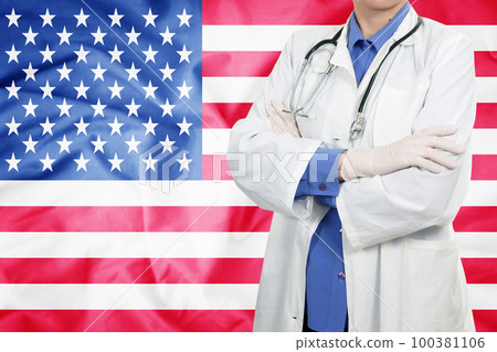 Doctor standing with the flag Doctor standing with the flag 100381106