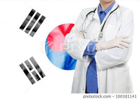Doctor standing with the flag Doctor standing with the flag 100381141