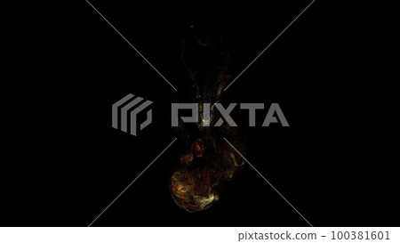 Abstract macro shot of blue and orange particle fluid isolated on black. Paint drops mixing in water. Ink swirling underwater. Colored cloud abstract smoke explosion. 3D rendering Abstract macro shot of blue and orange particle fluid isolated on black. Paint drops mixing in water. Ink swirling underwater. Colored cloud abstract smoke explosion. 3D rendering 100381601