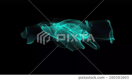 Abstract image of mesh, lines and dots in colorful fluid form. Colored background design. 3D rendering 100381603