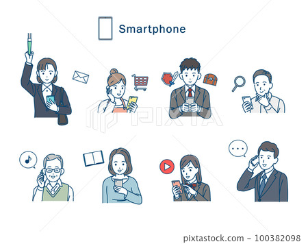 不同年齡段的人使用智能手機的插圖 不同年齡段的人使用智能手機的插圖 100382098