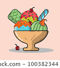 Ice Cream Cup With Ice Cream and Cherry in a pink background, ice cream cup design 100382344
