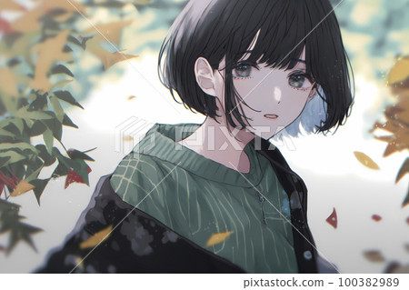 圓圓的眼睛看著你的女孩萌袖動漫風格插圖“AI生成圖像” 100382989