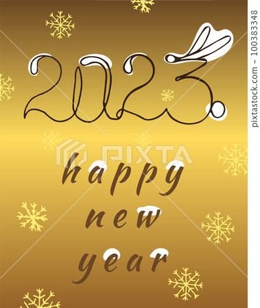 Happy new year golden card. Vector illustration. 2023. Doodle design style Happy new year golden card. Vector illustration. 2023. Doodle design style 100383348