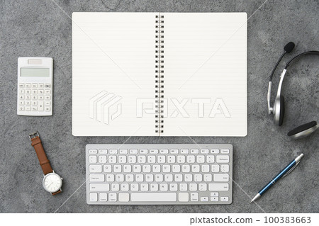 Business desk with a notebook Bird's-eye view shot Unmanned 100383663