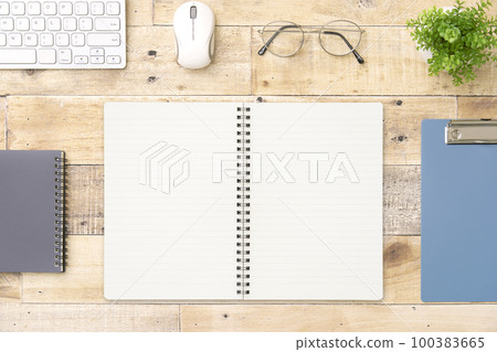 Business desk with a notebook Bird's-eye view shot Unmanned Business desk with a notebook Bird's-eye view shot Unmanned 100383665