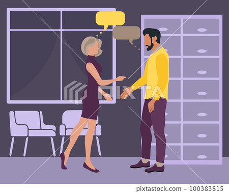 A woman and a man are talking, sorting out the relationship, the conflict. Family psychological concept. Illustration, vector 100383815