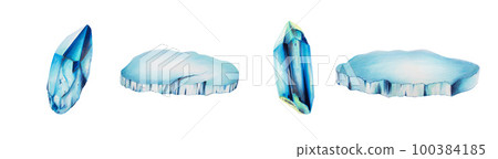 Watercolor set of ice floes and crystals. Hand painting clipart block of ice on a white isolated background. For designers, decoration, postcards, wrapping paper, scrapbooking, covers, invitations 100384185