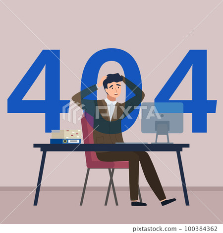 404 error page not found system updates, upset man at computer, server cannot find data as requested 404 error page not found system updates, upset man at computer, server cannot find data as requested 100384362