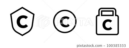 盾牌和圓圈和掛鎖版權圖標集。向量。 盾牌和圓圈和掛鎖版權圖標集。向量。 100385333