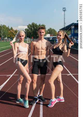 Group of athlete young women and man runnner Group of athlete young women and man runnner 100385781