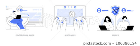 Playing computer games abstract concept vector illustrations. 100386154