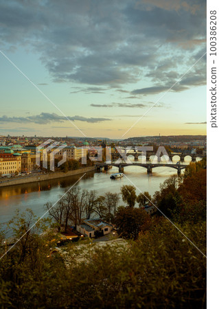 landscape at sunset in autumn in Prague, Czech Republic landscape at sunset in autumn in Prague, Czech Republic 100386208