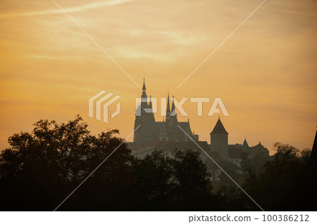 landscape at sundown in autumn in Prague, Czech Republic landscape at sundown in autumn in Prague, Czech Republic 100386212