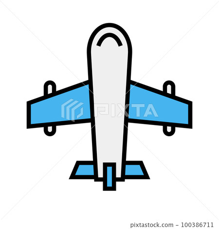 在平面設計中的飛機圖標。在飛行中。向量。 100386711