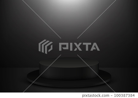 3d realistic vector round stage on dark background.Black round podium for product demonstration and advertising. 100387384