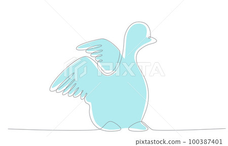 First spring bird hand draw continues one line. Vector stock illustration isolated on white background for wedding, Easter invitation or greeting card. Editable stroke. EPS10 100387401