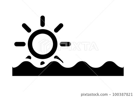 太陽從山上升起的剪影圖標。向量。 太陽從山上升起的剪影圖標。向量。 100387821