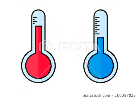 Flat design cold and hot thermometer icon set. temperature. heat and cold. vector. 100387822
