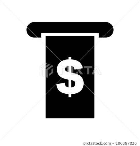Silhouette icon of dollar bill withdrawn from ATM. vector. 100387826