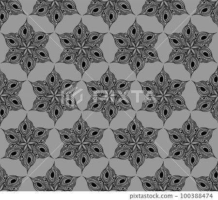 seamless symmetrical pattern of abstract black graphic elements on a gray background, texture, design seamless symmetrical pattern of abstract black graphic elements on a gray background, texture, design 100388474