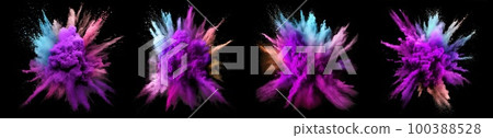 Explosion of colored powder. Abstract dust close-up on a black background 100388528
