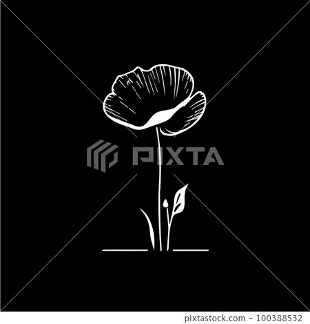 Rose flower logo template, white icon of blossom rose petals silhouette on black background, boutique logotype concept, cosmetic emblem, tattoo. Vector illustration 100388532