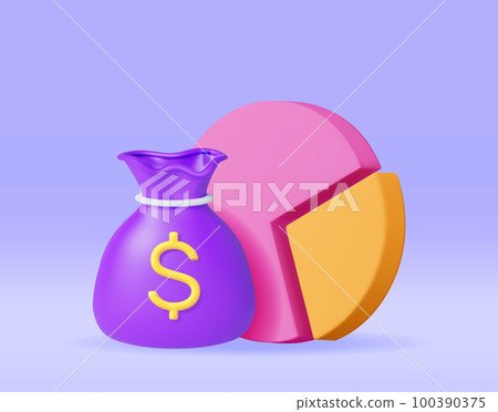 3D Pie Diagram with Coin Bag 100390375