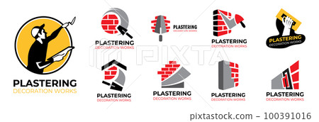 Vector set of plastering finishing company logos 100391016