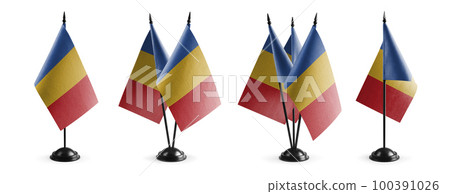 Small national flags of the Chad on a white background 100391026