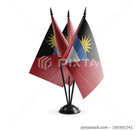 Small national flags of the Antigua and Barbuda on a white background 100391741