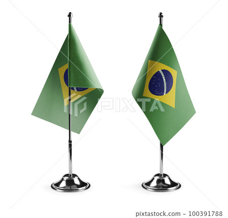 Small national flags of the Brazil on a white background 100391788