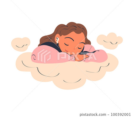 Woman Character Dreaming Imagining and Fantasizing Being in the Clouds Vector Illustration 100392001