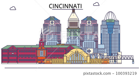United States, Cincinnati City tourism landmarks, vector city travel illustration United States, Cincinnati City tourism landmarks, vector city travel illustration 100393219