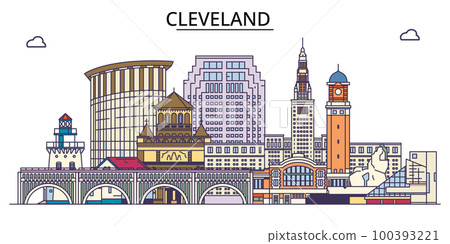 United States, Cleveland City tourism landmarks, vector city travel illustration 100393221