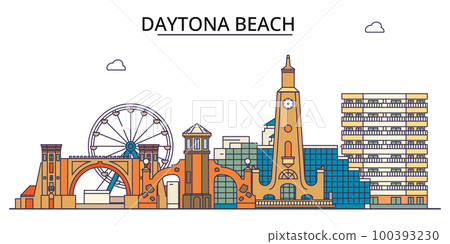 United States, Daytona Beach tourism landmarks, vector city travel illustration United States, Daytona Beach tourism landmarks, vector city travel illustration 100393230