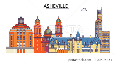 United States, Asheville tourism landmarks, vector city travel illustration 100393235