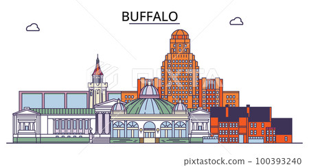 United States, Buffalo tourism landmarks, vector city travel illustration 100393240