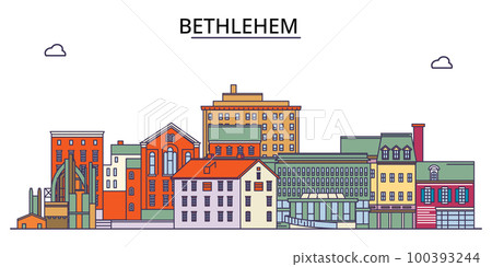 United States, Bethlehem tourism landmarks, vector city travel illustration 100393244