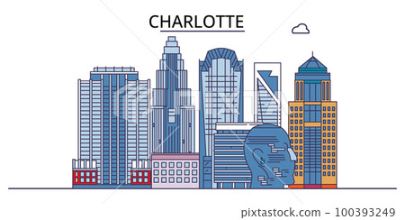 United States, Charlotte City tourism landmarks, vector city travel illustration 100393249