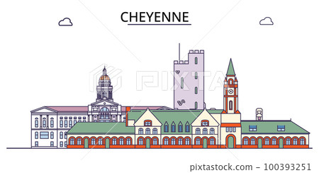 United States, Cheyenne City tourism landmarks, vector city travel illustration 100393251