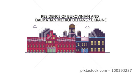 Ukraine, Bukovinian And Dalmatian Metropolitans tourism landmarks, vector city travel illustration 100393287
