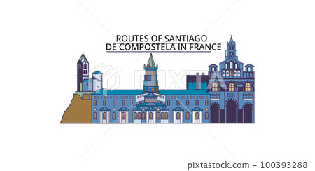 France, Routes Of Santiago De Compostela tourism landmarks, vector city travel illustration France, Routes Of Santiago De Compostela tourism landmarks, vector city travel illustration 100393288